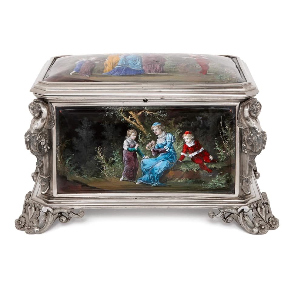 文藝復興風格利摩日琺瑯700銀藏寶盒:圖片 2