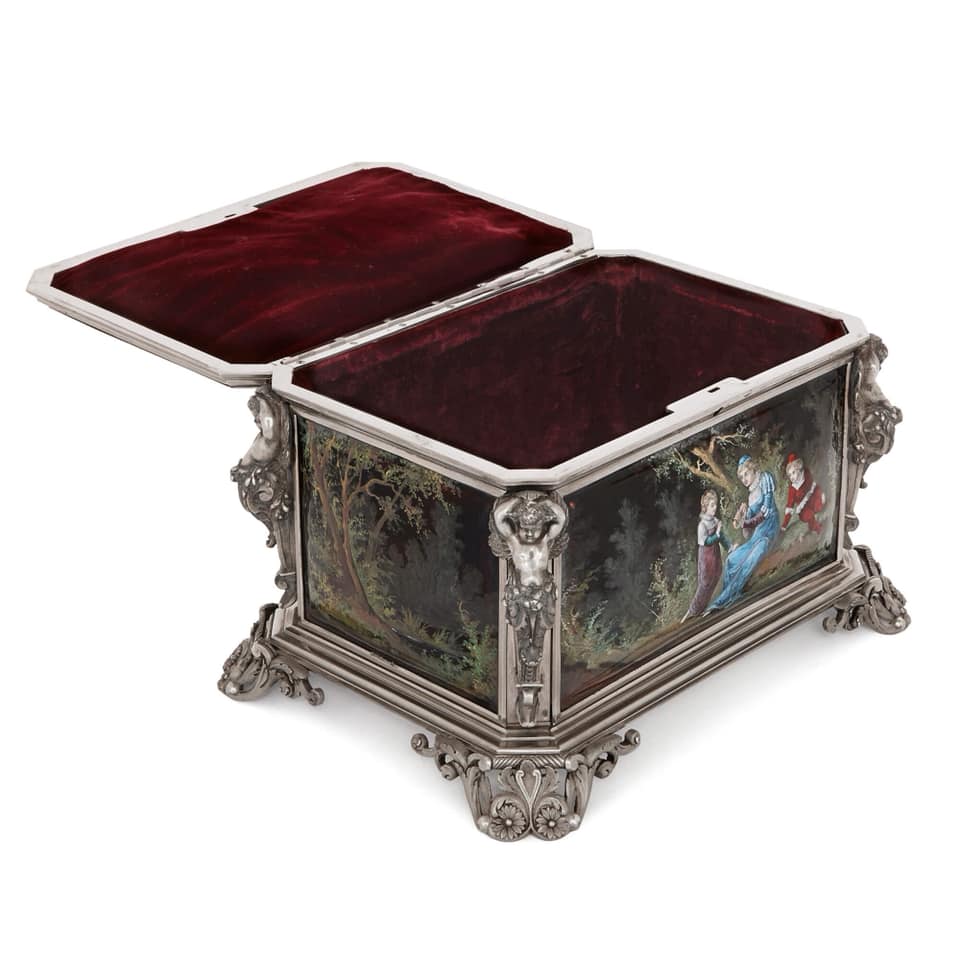 文藝復興風格利摩日琺瑯700銀藏寶盒:圖片 3