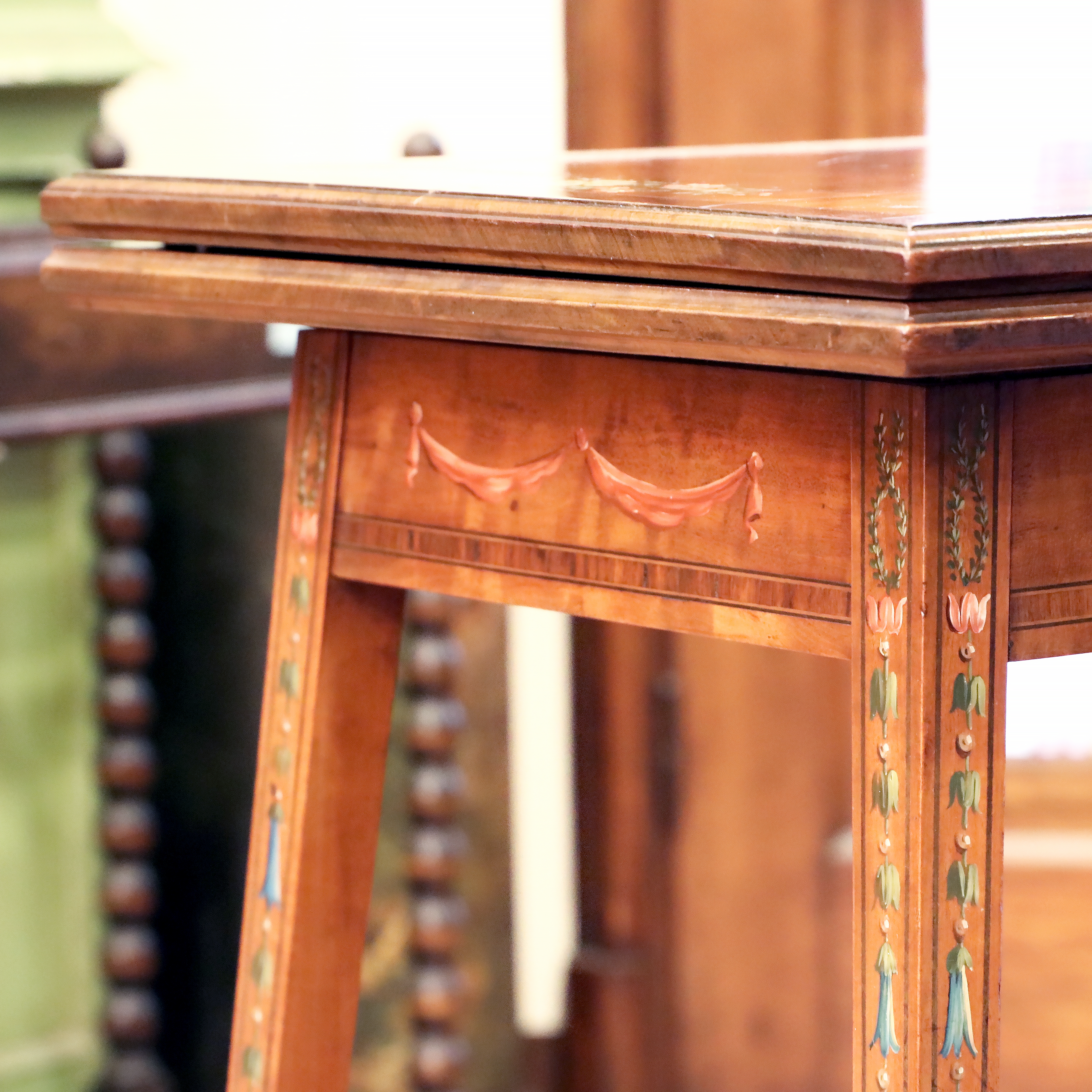 英國緞木手繪橋牌桌:圖片 4