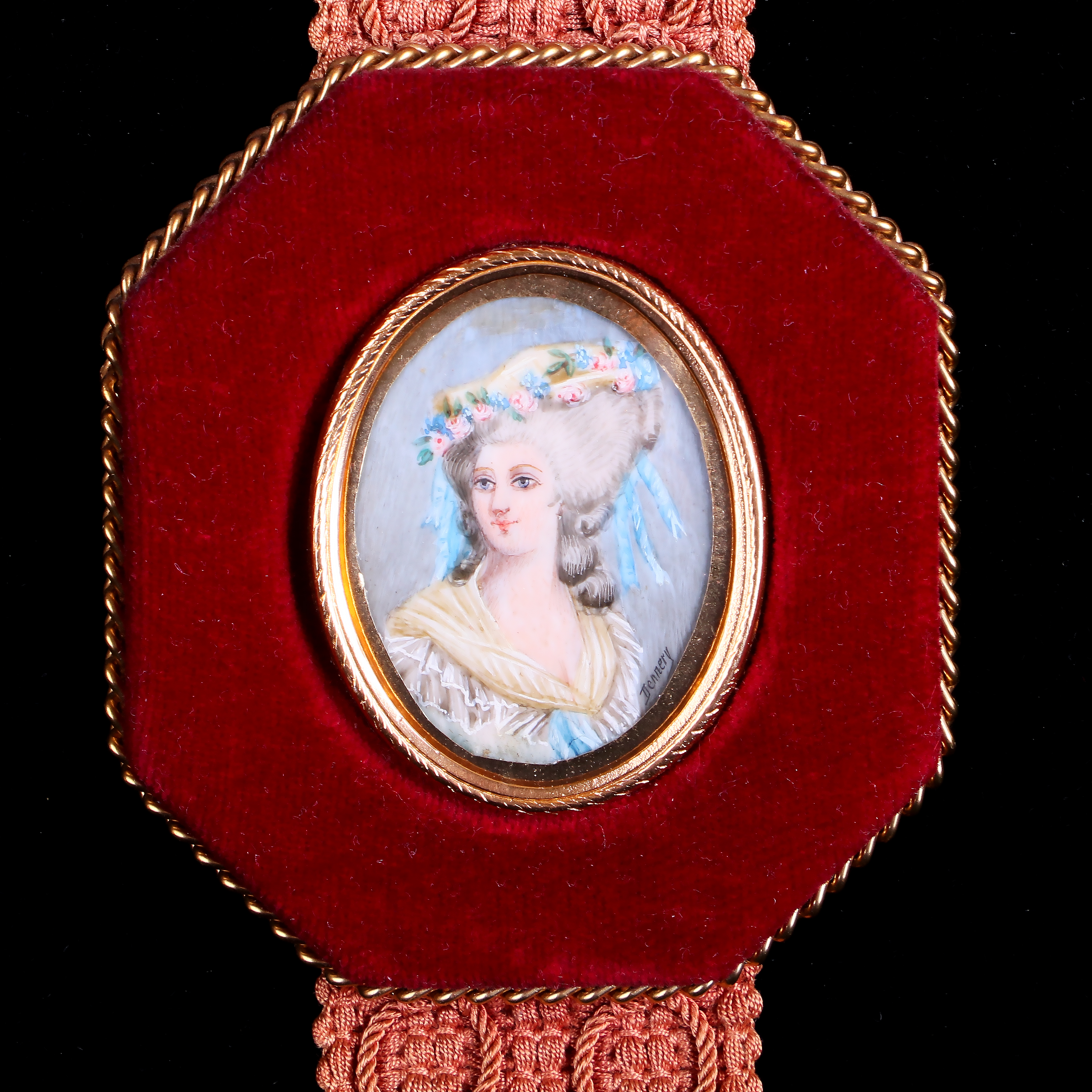 瓷版落款仕女肖像掛飾:圖片 3