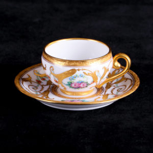 Bohemia Czech手繪24K金玫瑰杯碟