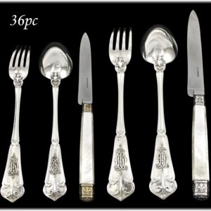 法國Henri Soufflot古董手工純銀餐具36件組(6人份)