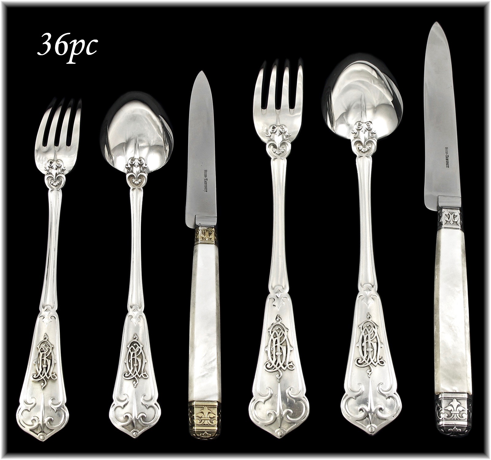 法國Henri Soufflot古董手工純銀餐具36件組(6人份)