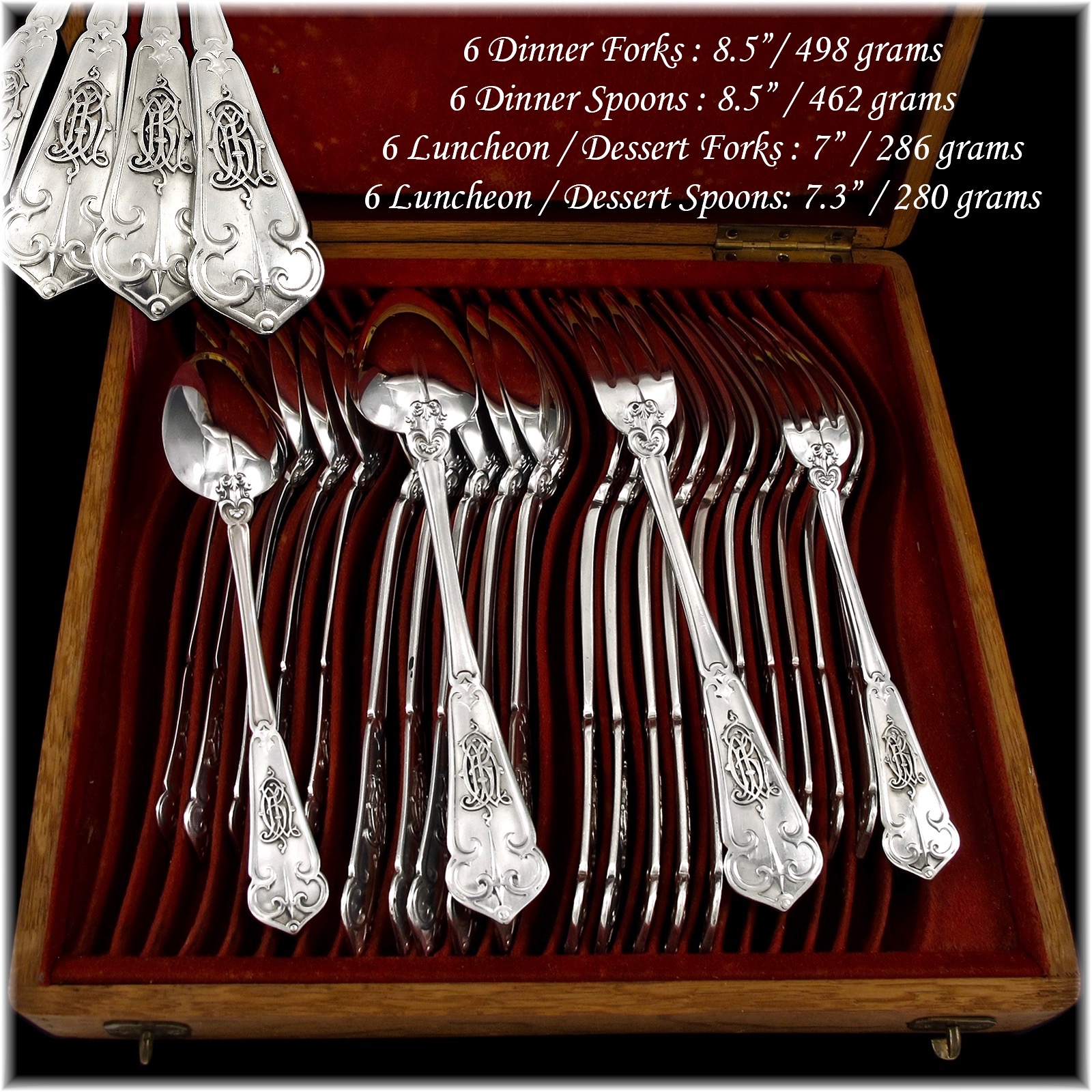 法國Henri Soufflot古董手工純銀餐具36件組(6人份):圖片 4