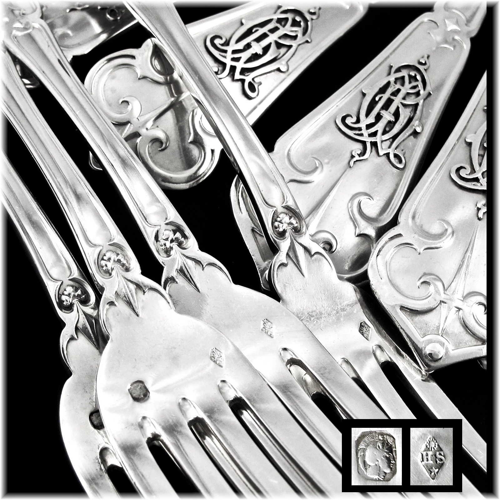 法國Henri Soufflot古董手工純銀餐具36件組(6人份):圖片 3