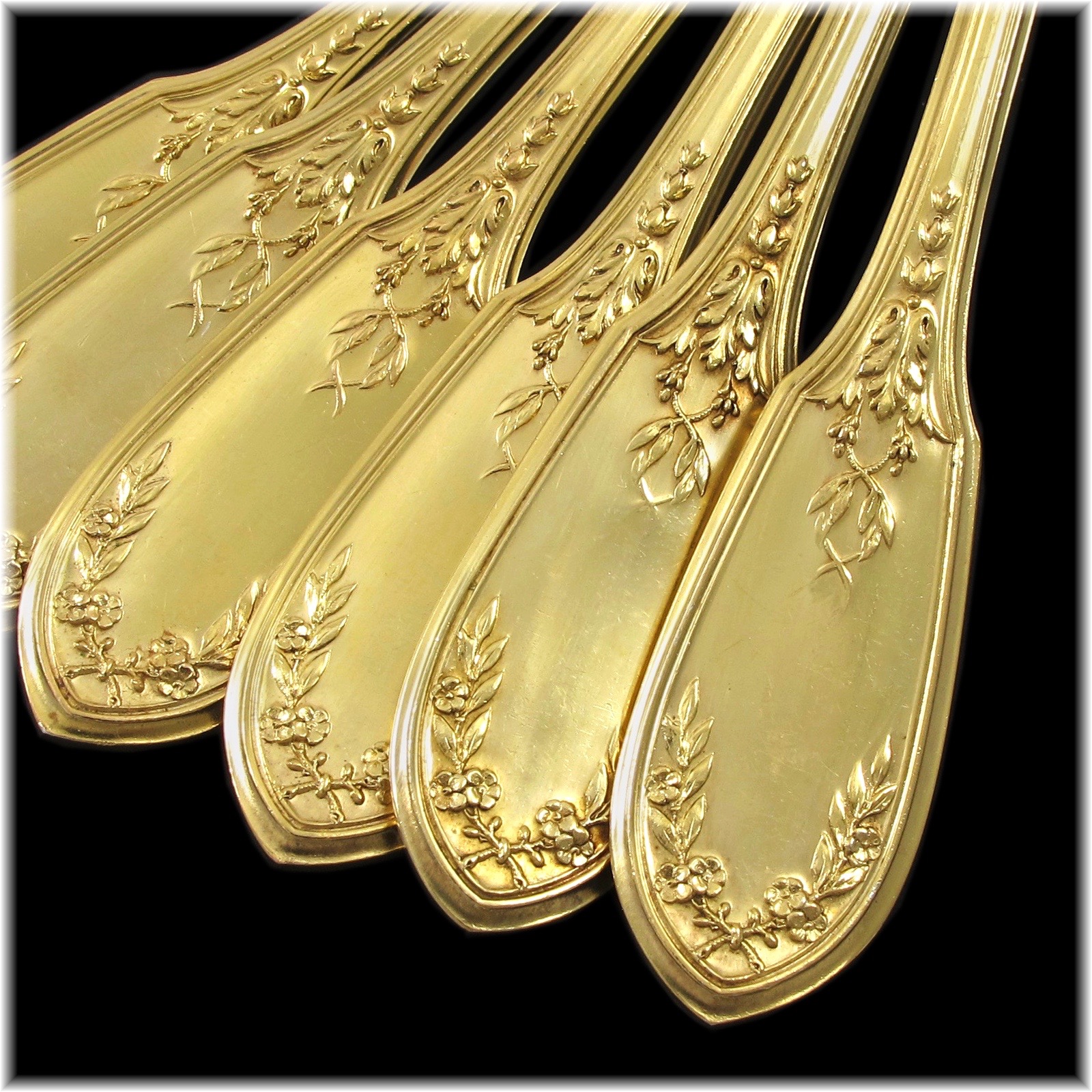 法國Robert Linzeler古董手工純銀鍍金餐具60件組(12人份):圖片 2