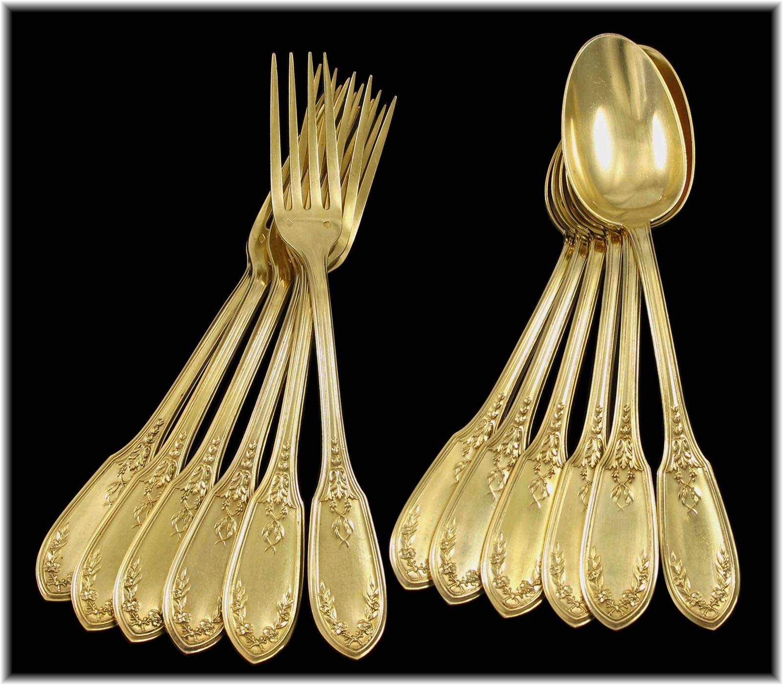 法國Robert Linzeler古董手工純銀鍍金餐具60件組(12人份):圖片 10