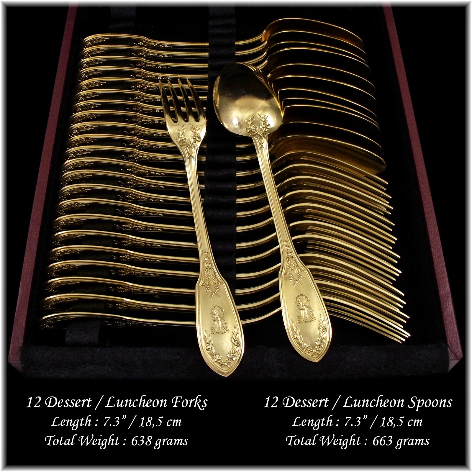 法國Robert Linzeler古董手工純銀鍍金餐具60件組(12人份):圖片 9