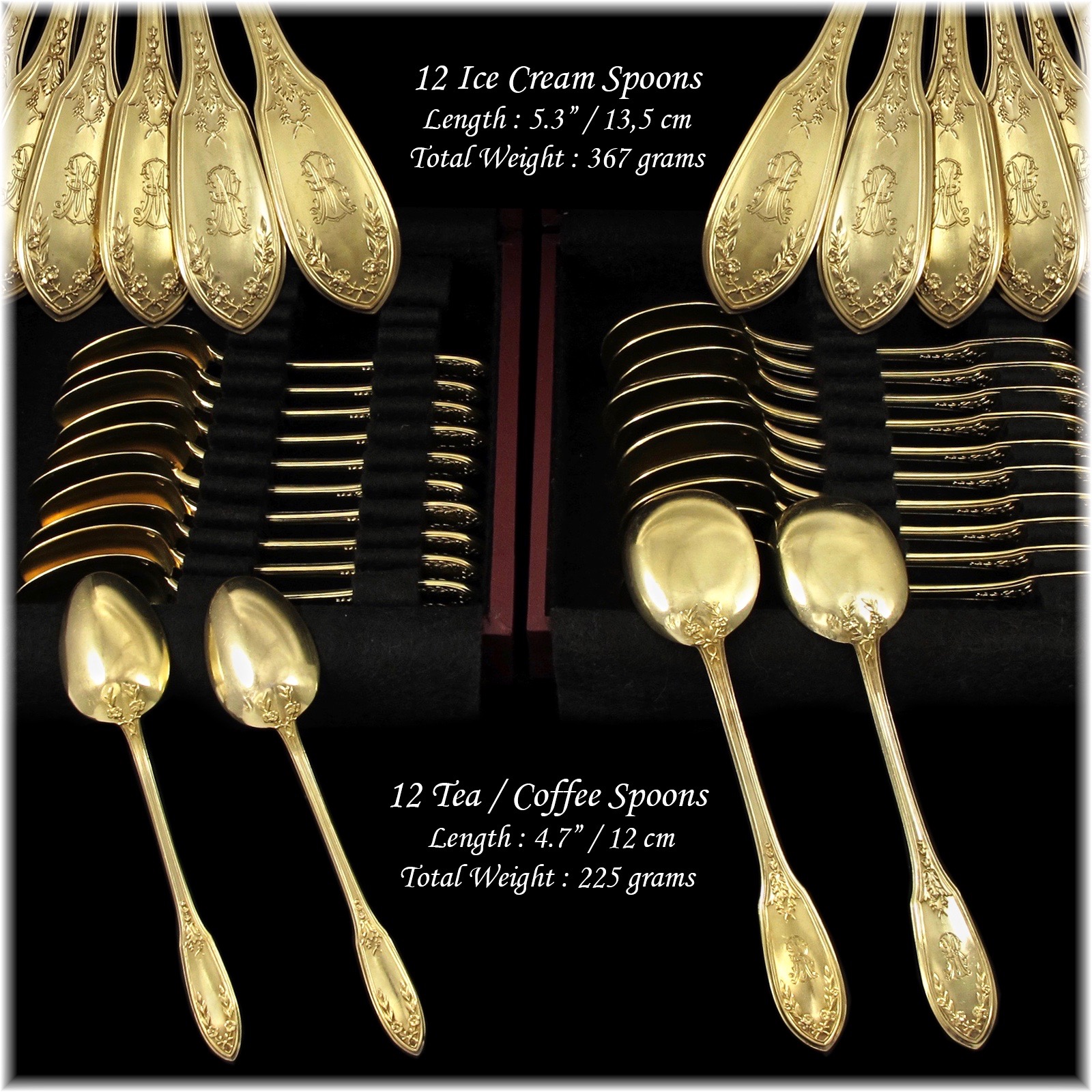 法國Robert Linzeler古董手工純銀鍍金餐具60件組(12人份):圖片 8