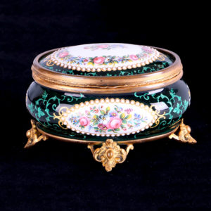 琺瑯珠點手繪珠寶盒(墨綠底)