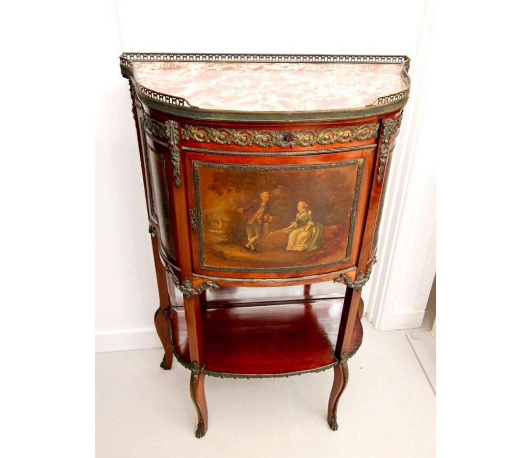 法路易十五風格Vernis Martin手繪桃花心木大理石單門櫃