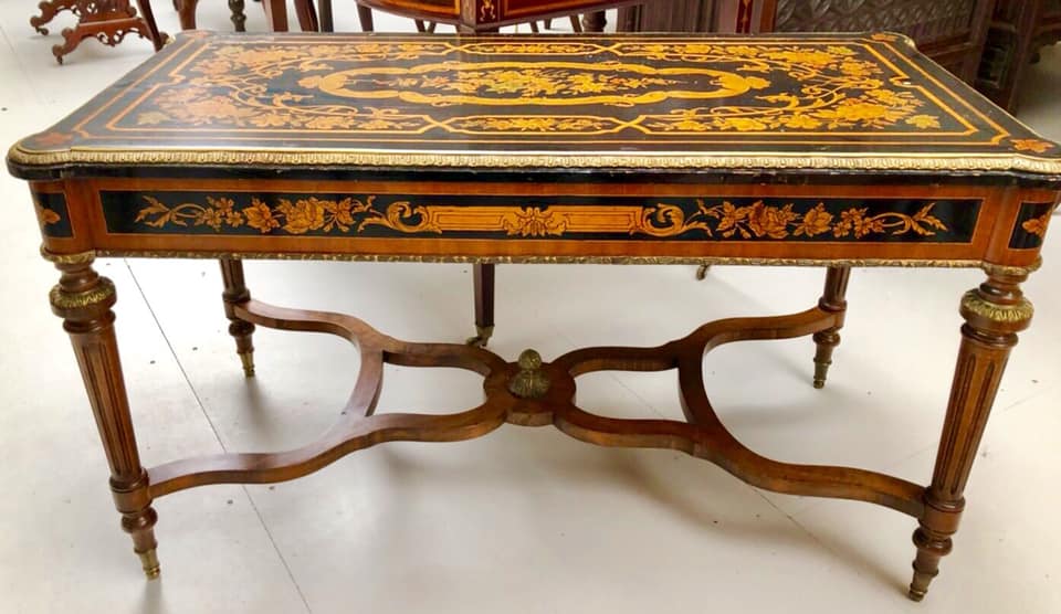 法路易十五花草繽紛精工鑲崁銅飾茶几桌:圖片 2