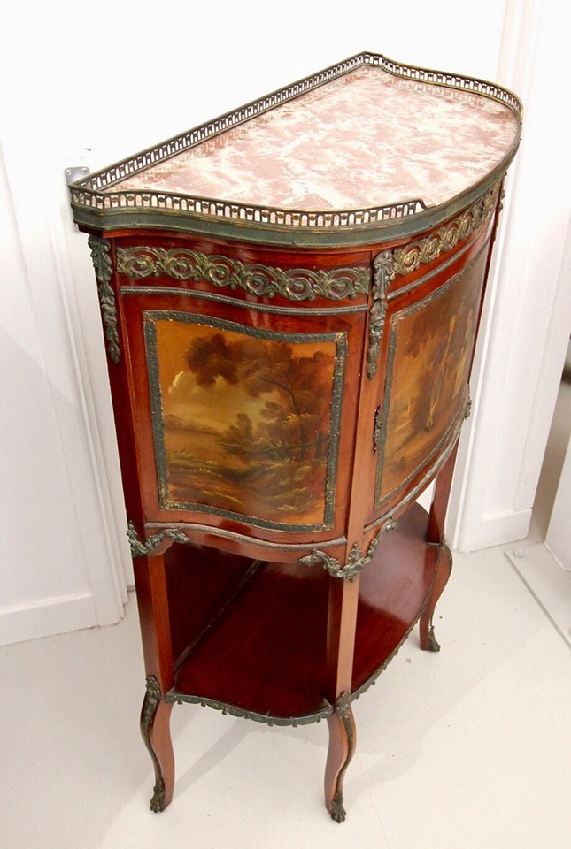 法路易十五風格Vernis Martin手繪桃花心木大理石單門櫃:圖片 3