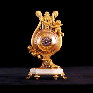 法國鎏金琺瑯天使里拉琴座鐘