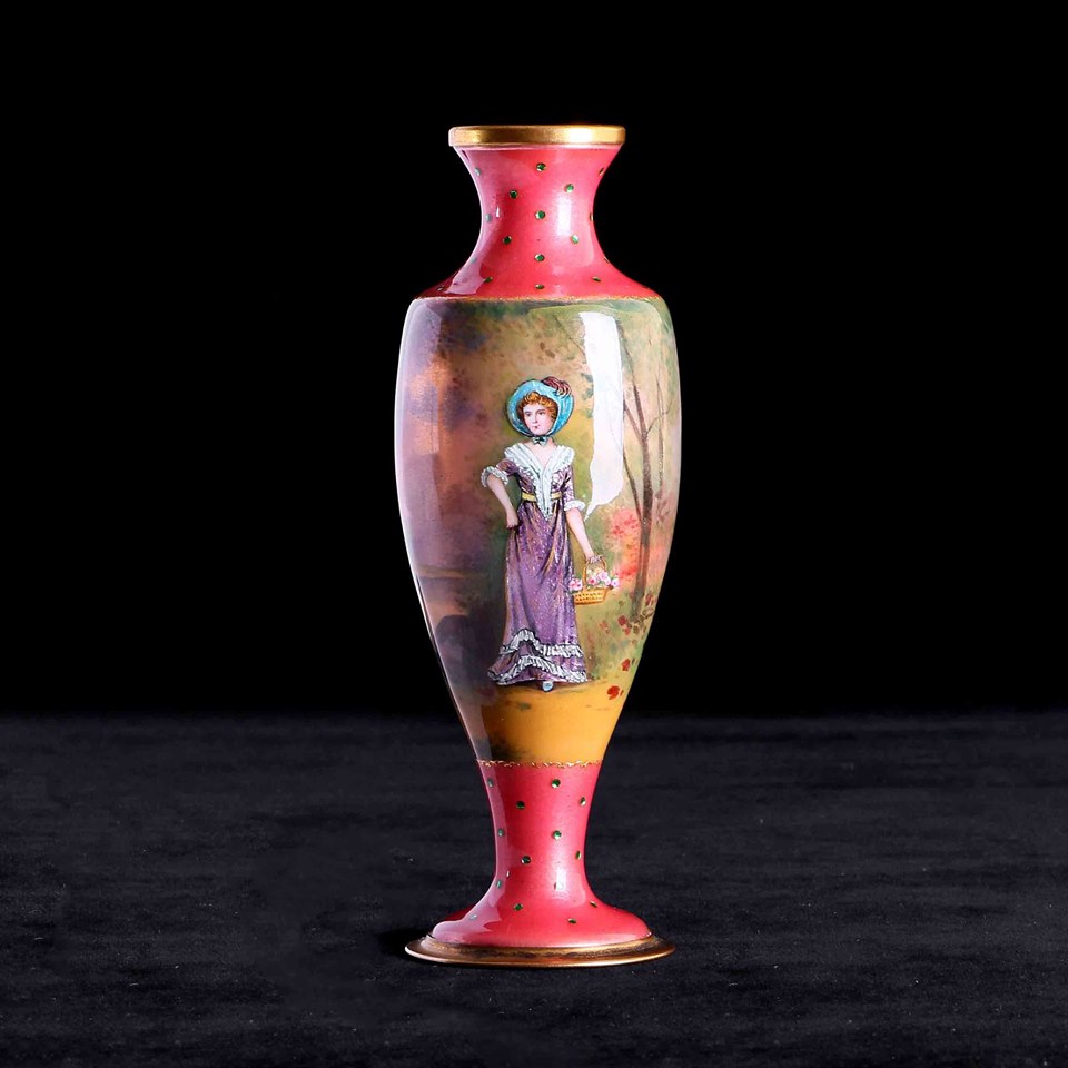 法國利摩日Limoges全琺瑯手繪花器