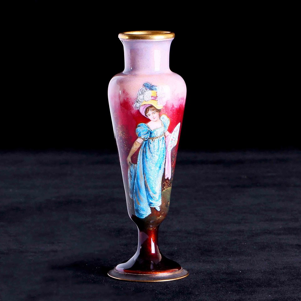 法國利摩日Limoges全琺瑯手繪花器