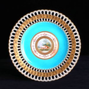 英國名頓琺瑯K金珠點手繪水牛鏤空盤