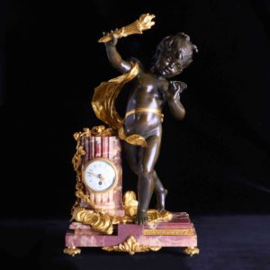 法國Moreau邱比特銅雕座鐘-愛神的時間