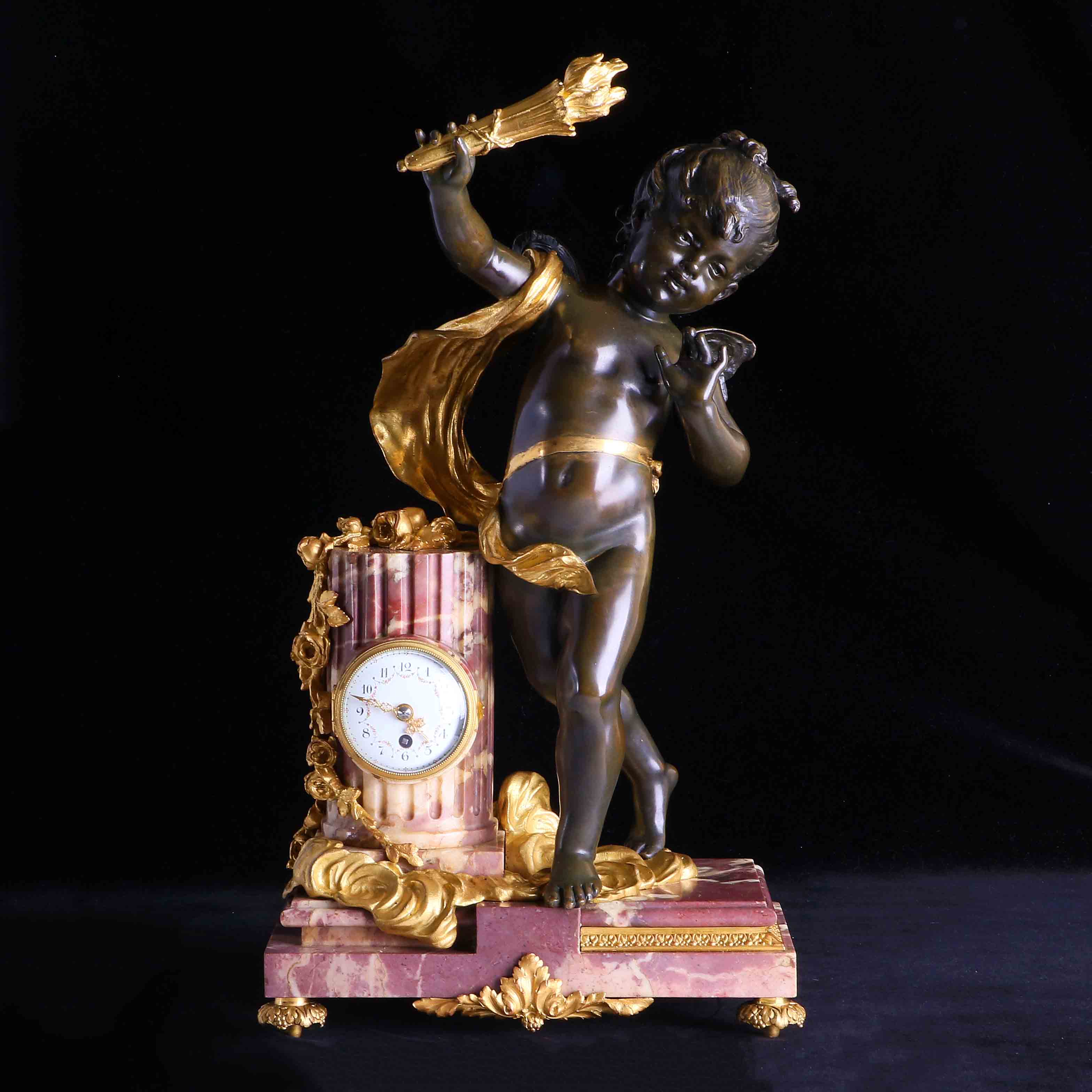 法國Moreau邱比特銅雕座鐘-愛神的時間