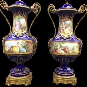 Sèvres賽佛爾布雪風格雙耳鎏金花器一對