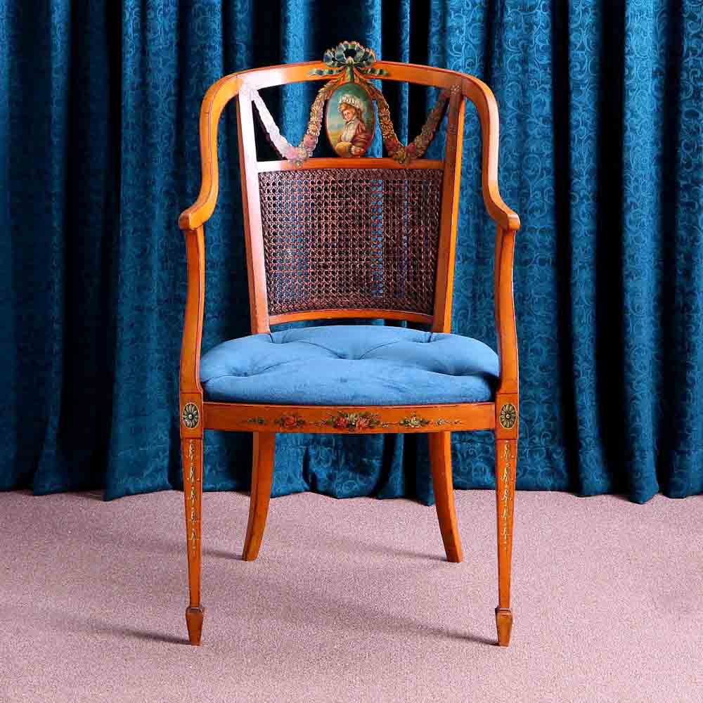 英國緞木手繪仕女絨布扶手椅:圖片 2