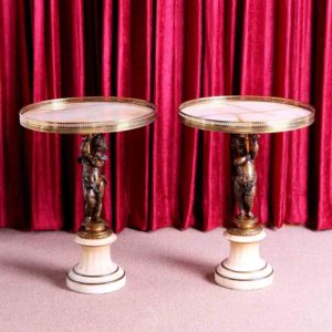 『天生一對』銅雕天使玉石瑪瑙古董桌