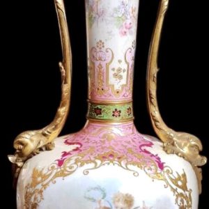 法國賽佛爾魚龍琺瑯手繪天使花器(單支)