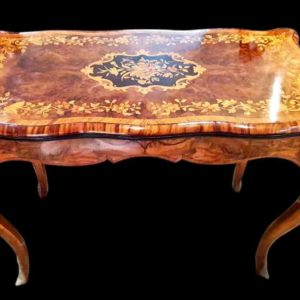 法國路易十五風格胡桃樹瘤鑲崁銅飾多功能桌