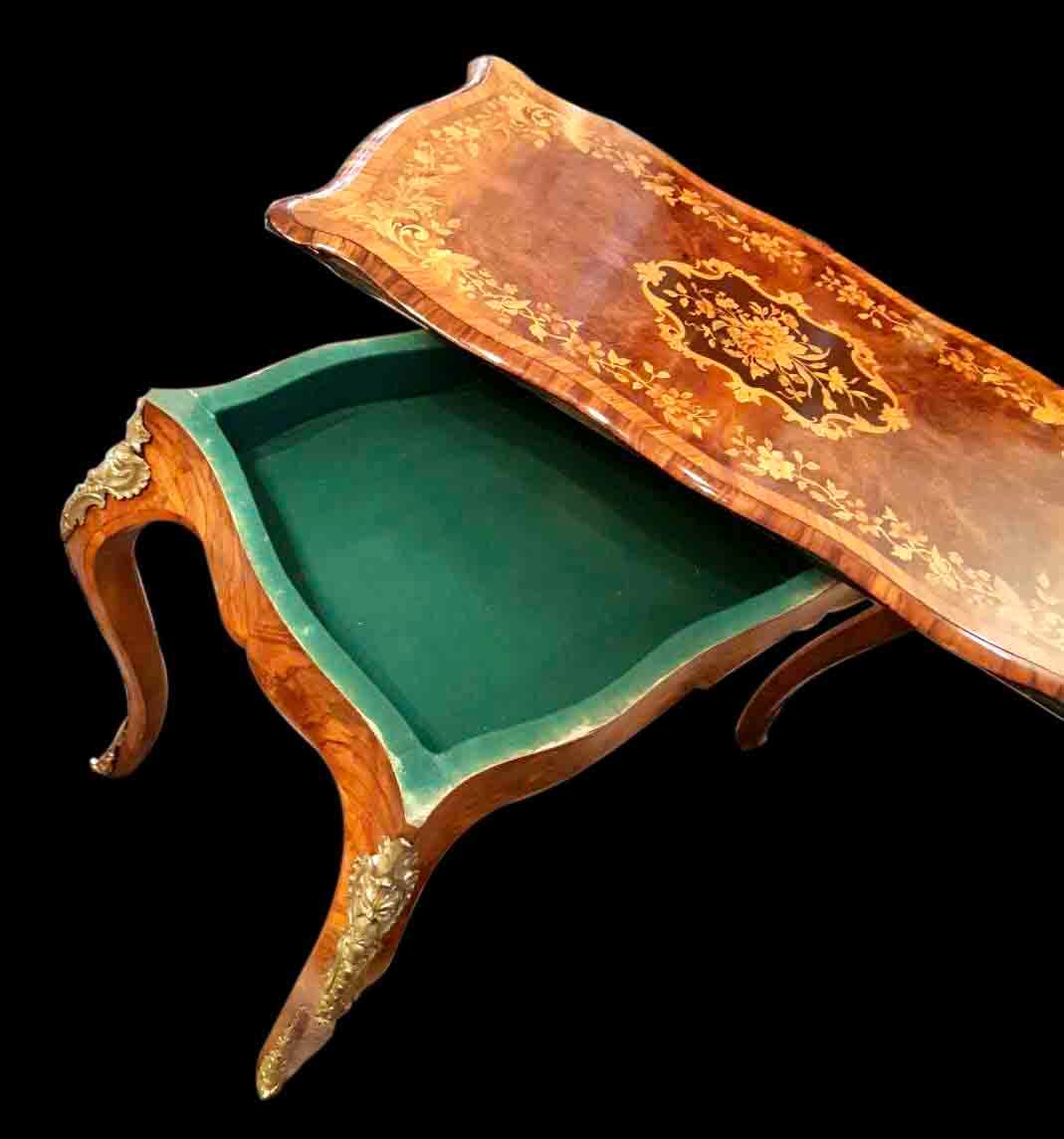 法國路易十五風格胡桃樹瘤鑲崁銅飾多功能桌:圖片 7