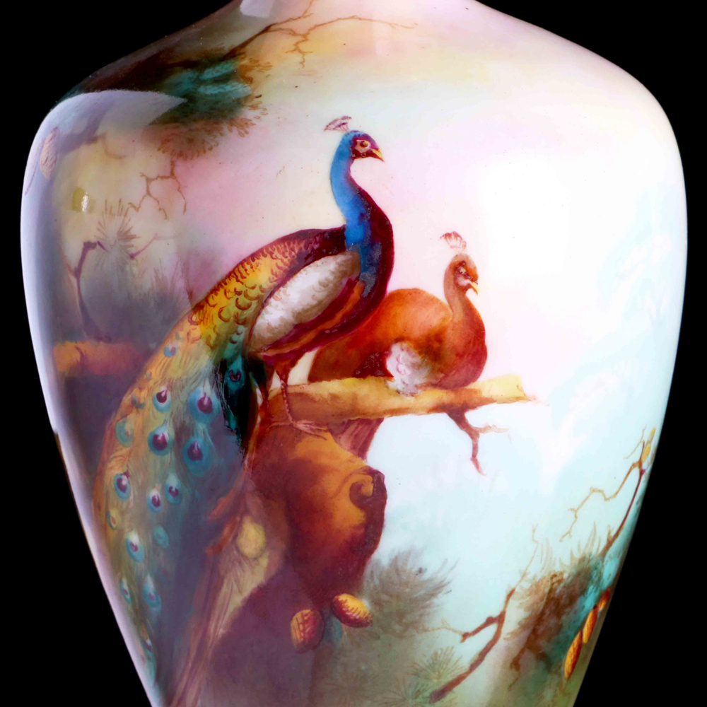 皇家伍斯特全手繪孔雀花器:圖片 2