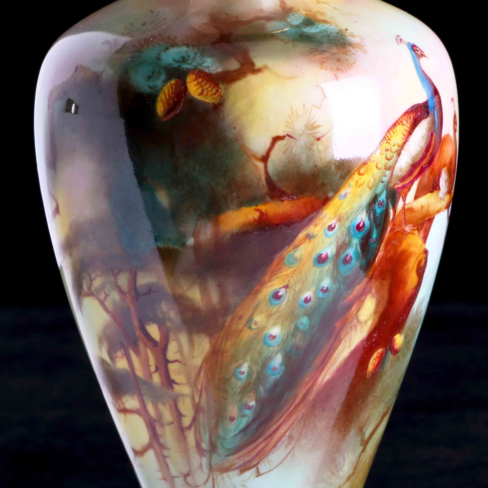 皇家伍斯特全手繪孔雀花器:圖片 4