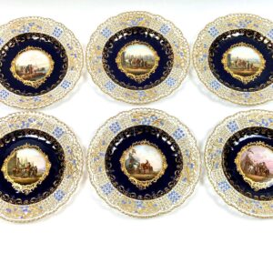 德國麥森窯廠全手繪鏤空瓷盤一組六片