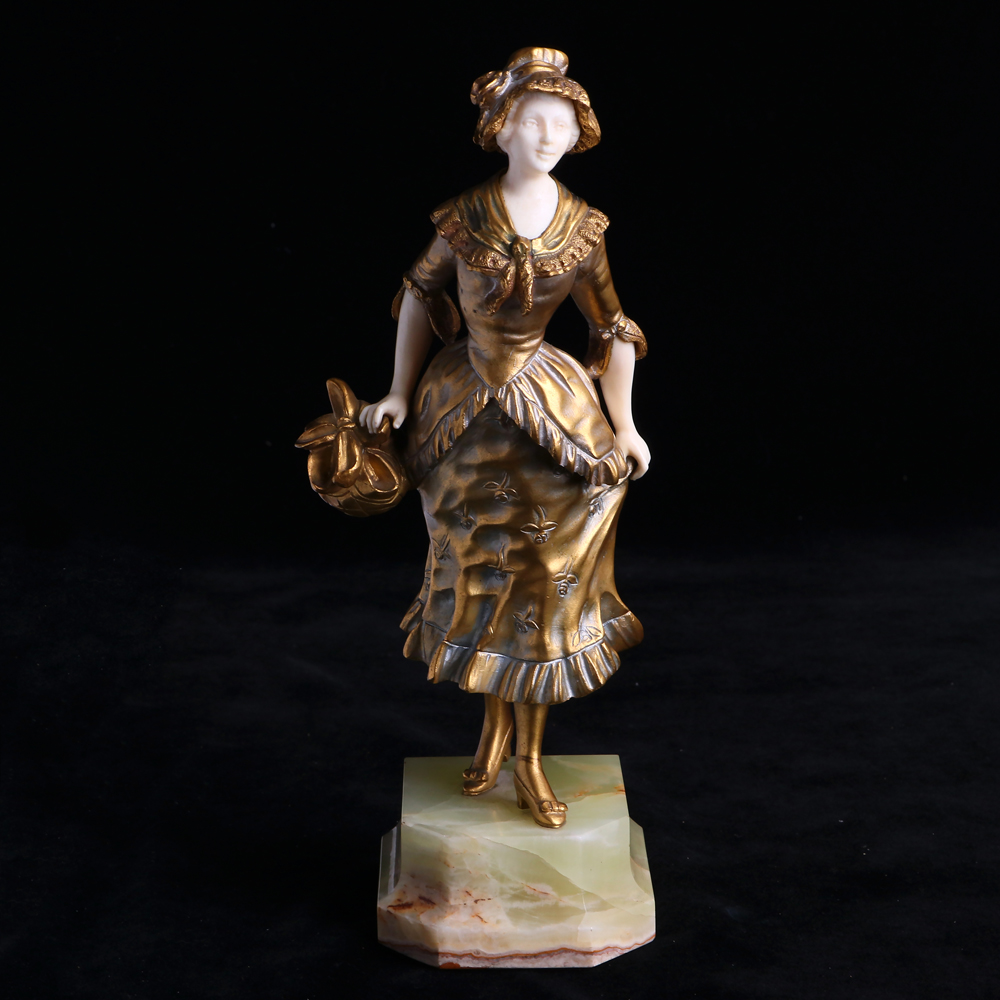 法國仕女象牙銅雕