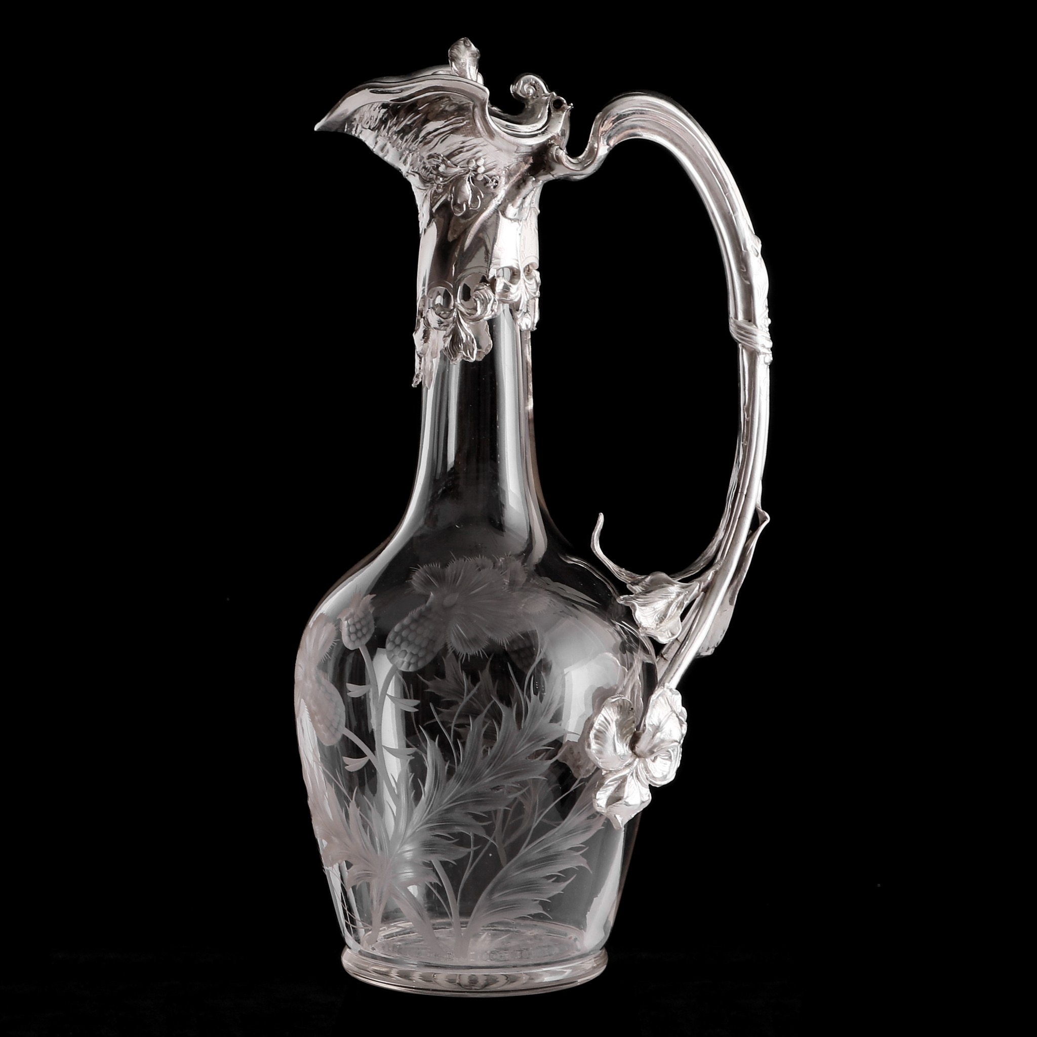 法國新藝術風格純手工雕刻水晶銀酒器