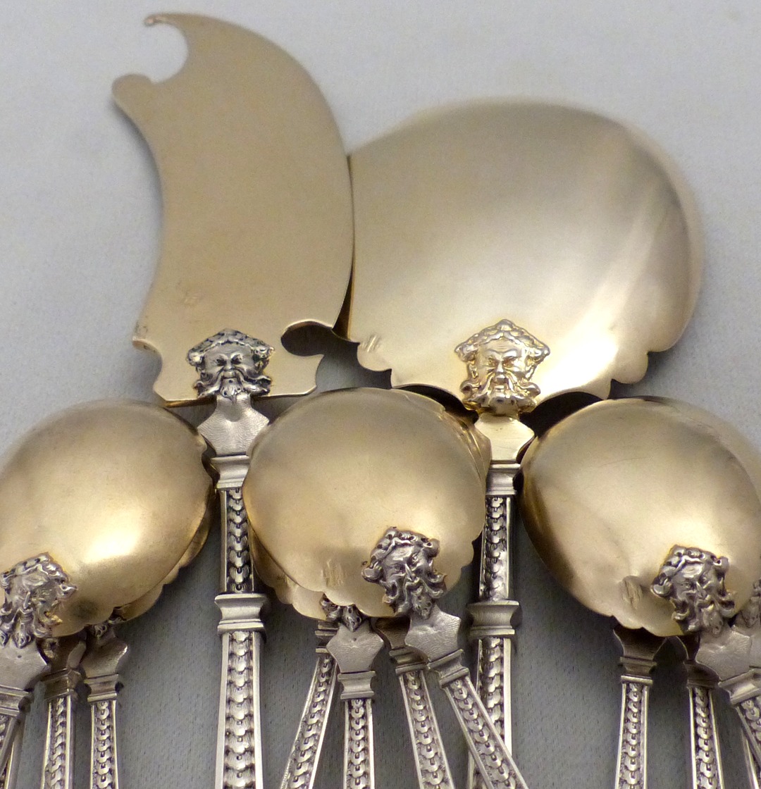 法國純銀950鍍金特殊刻花洛可可風格甜點匙組:圖片 10