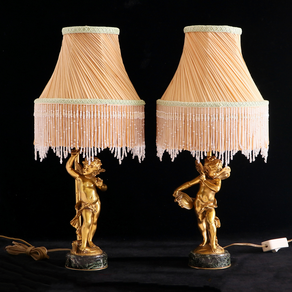 法國流蘇燈罩鎏金天使桌燈一對