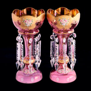 英國維多利亞時期波希米亞全手繪粉紅水晶飾品一對