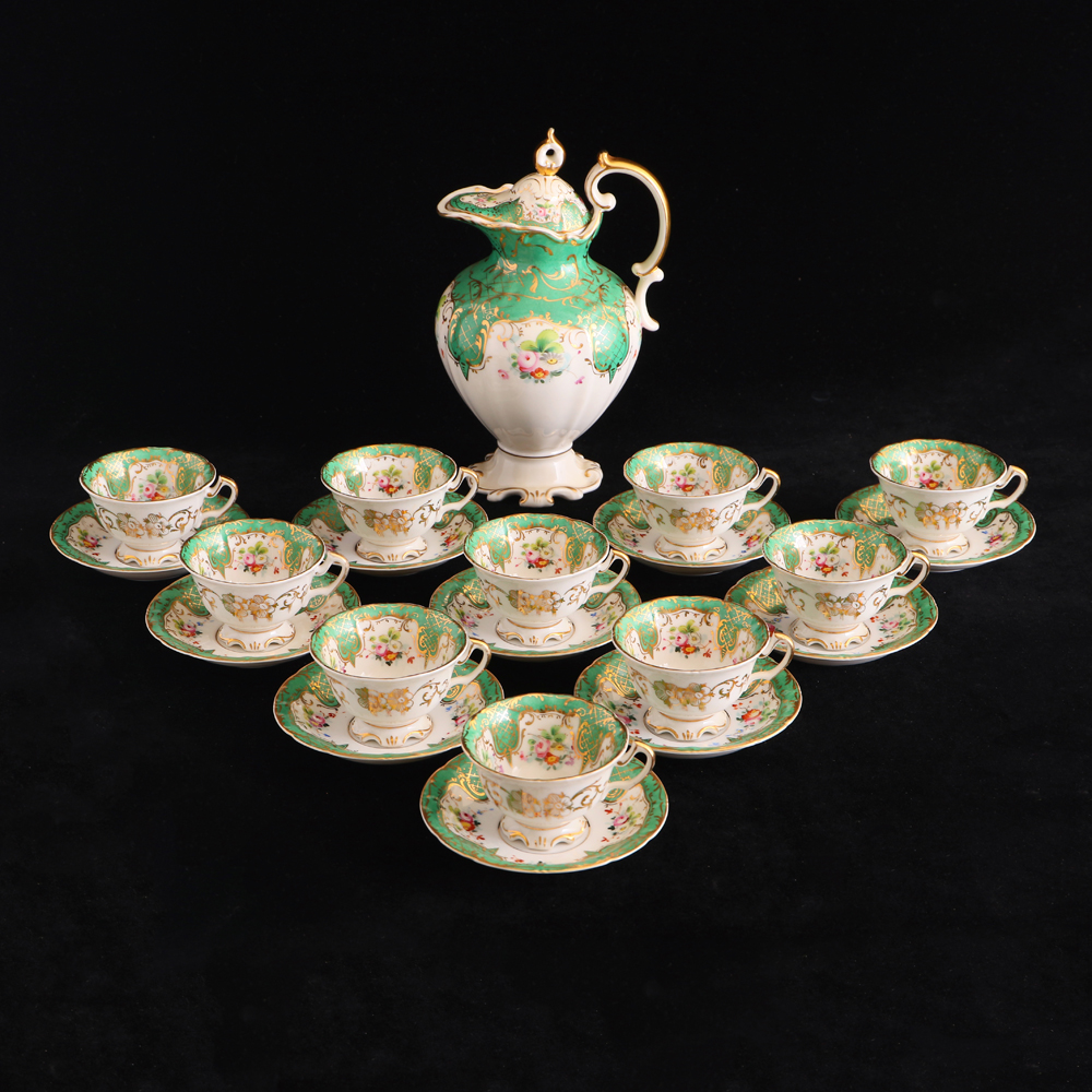 葡萄牙Vista Alegre全手繪玫瑰湖水綠茶具組