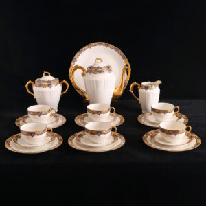 法國利摩日24K金6人份新古典主義手繪咖啡下午茶組