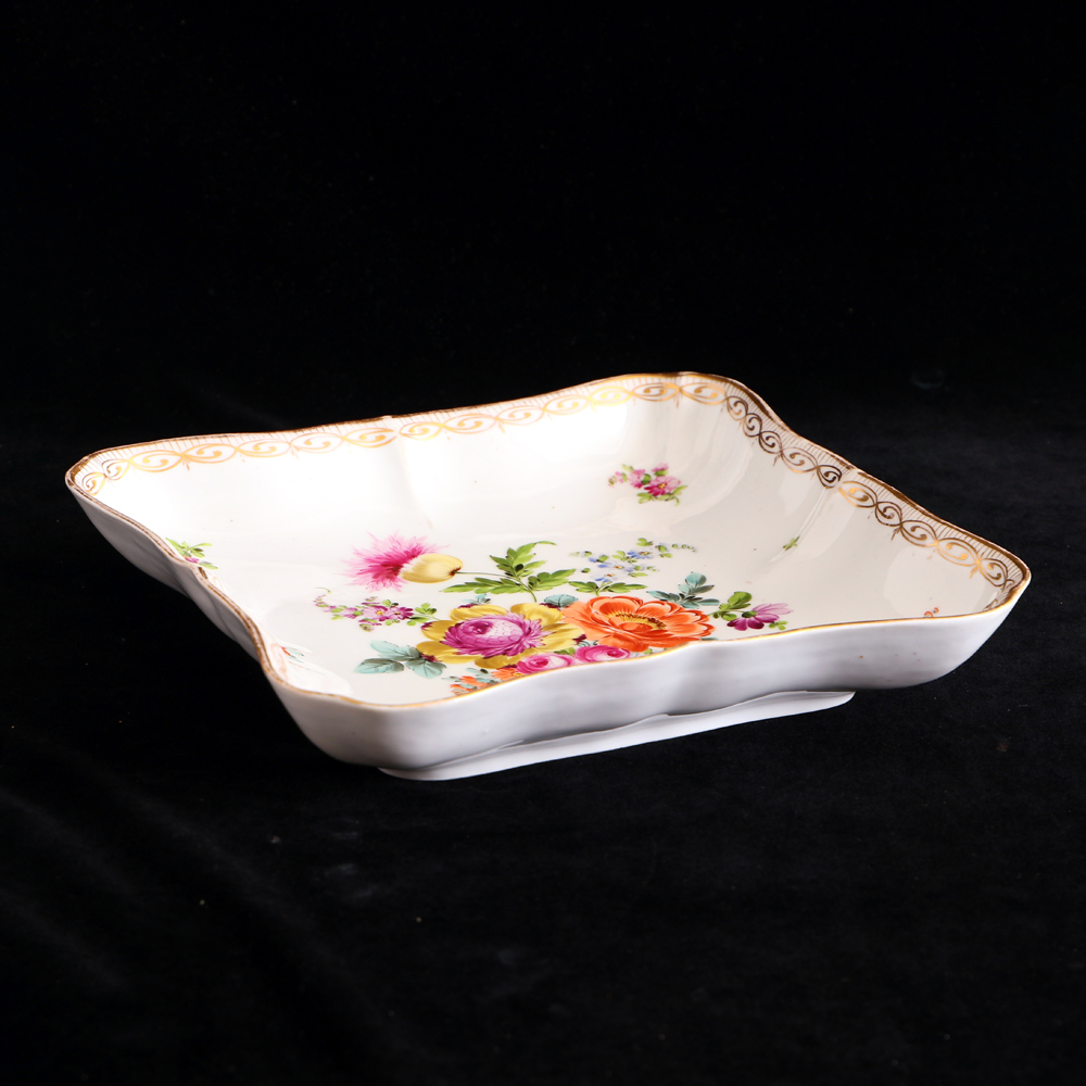 德國德勒斯登薩克森窯廠手繪百花四方盤:圖片 2