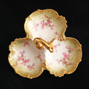 法國利摩日三葉形描金手繪點心盤