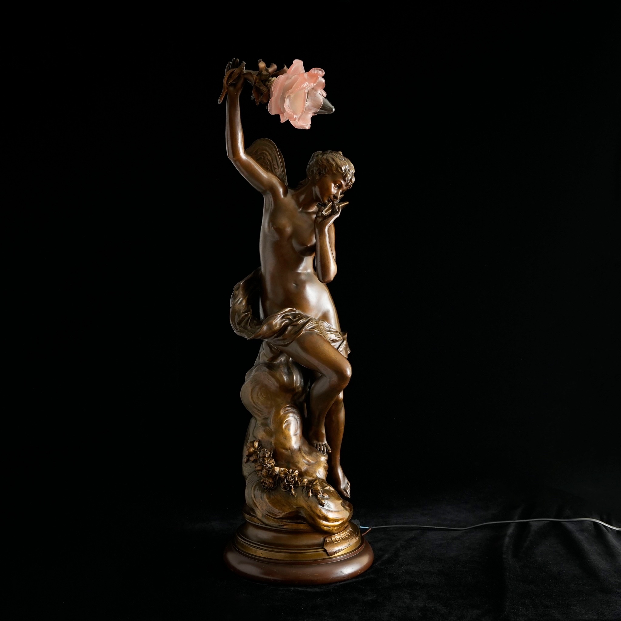 法國銅雕桌燈-手持玫瑰花的賽姬:圖片 2