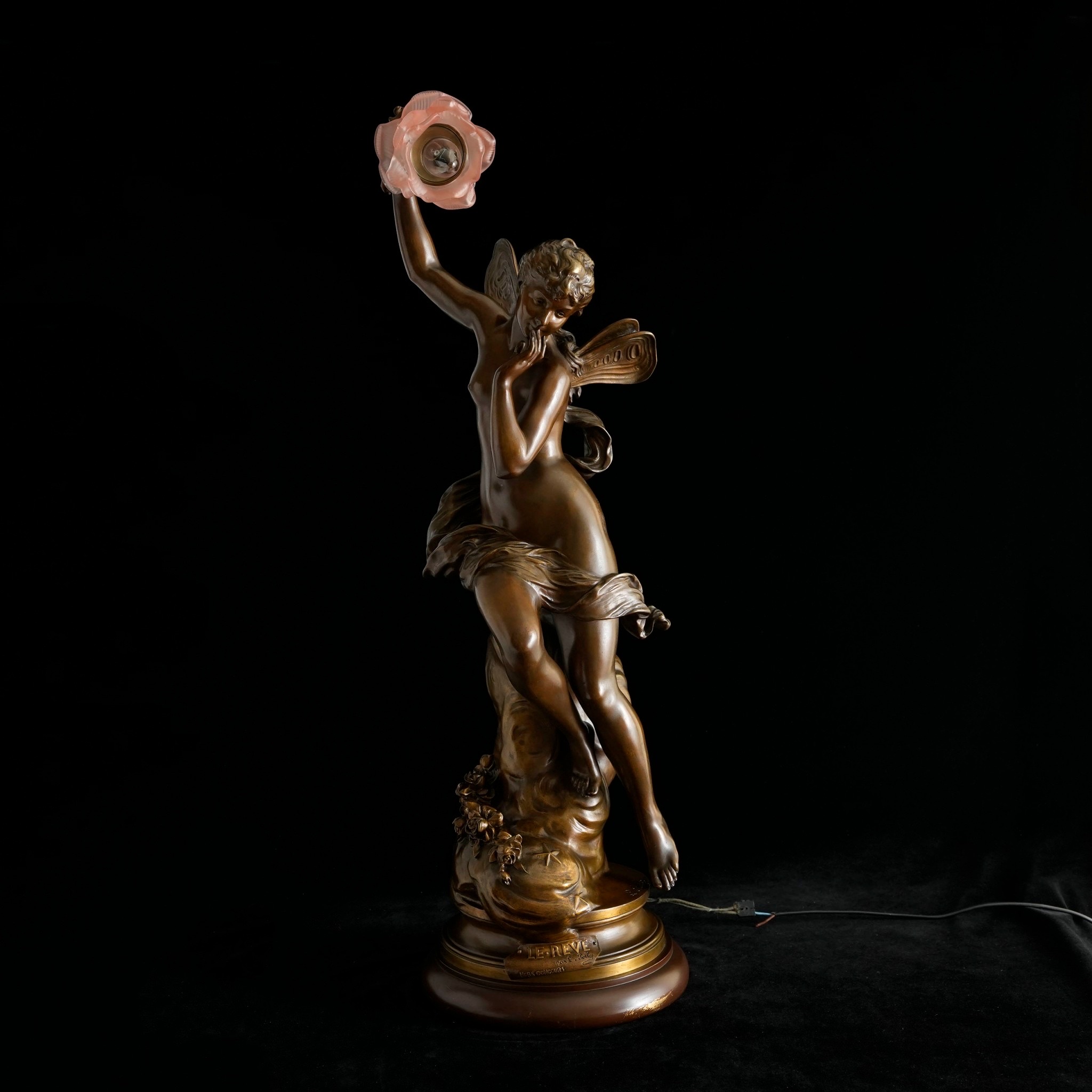 法國銅雕桌燈-手持玫瑰花的賽姬