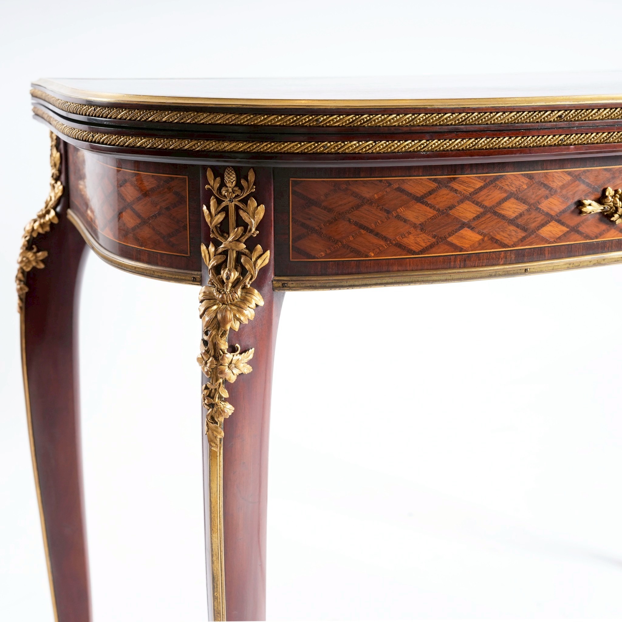 法路易十五風格工藝大師François Linke工作室鎏金鑲嵌玄關桌/橋牌桌:圖片 5