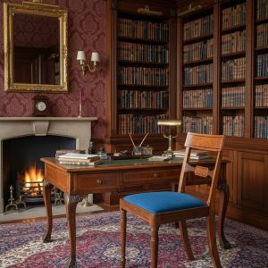 英國攝政風格桃花心木絨布餐椅