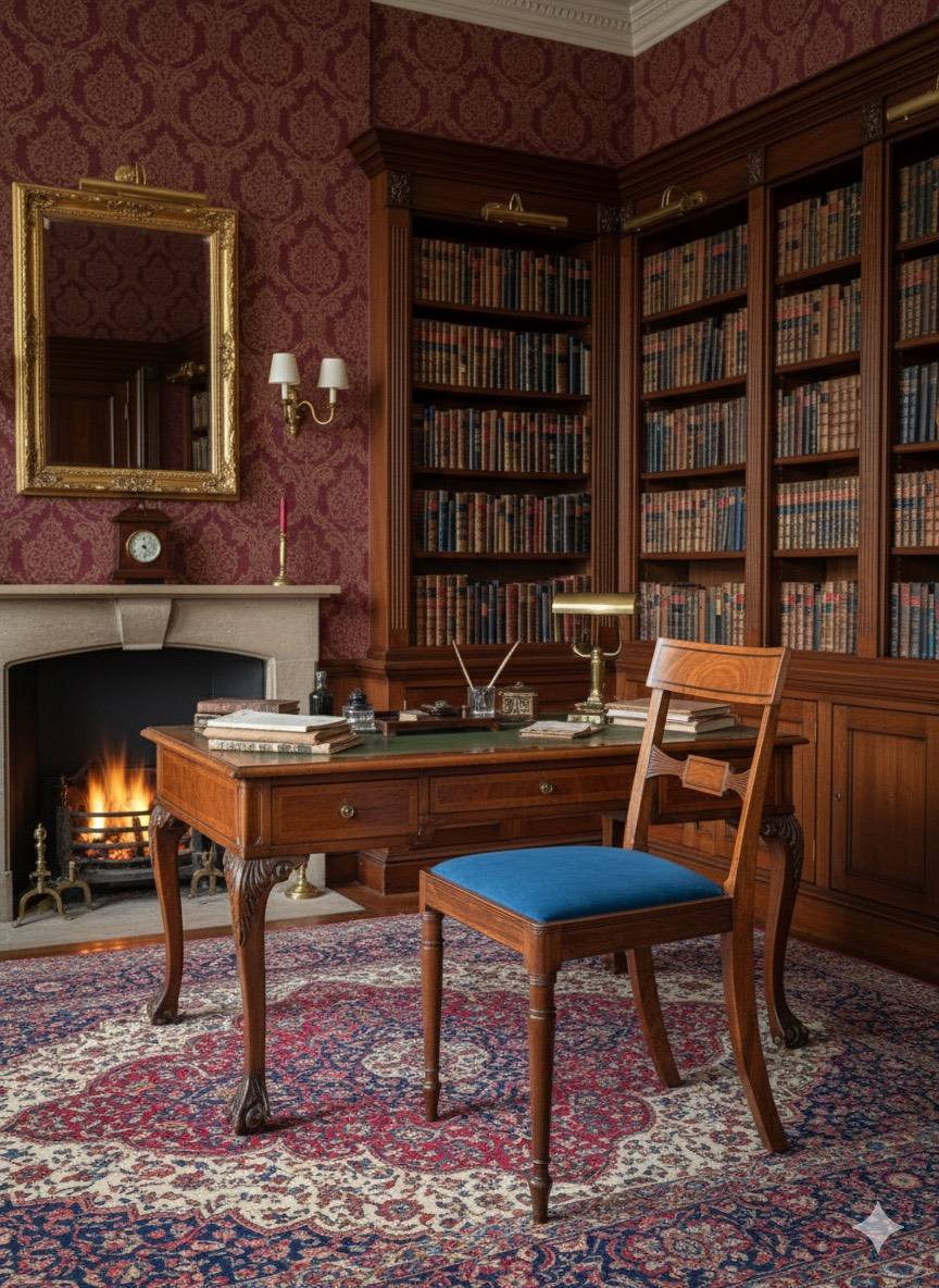 英國攝政風格桃花心木絨布餐椅