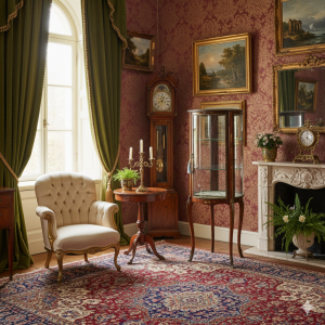 法國洛可可風格桃花心木手繪360度雙層展示櫃