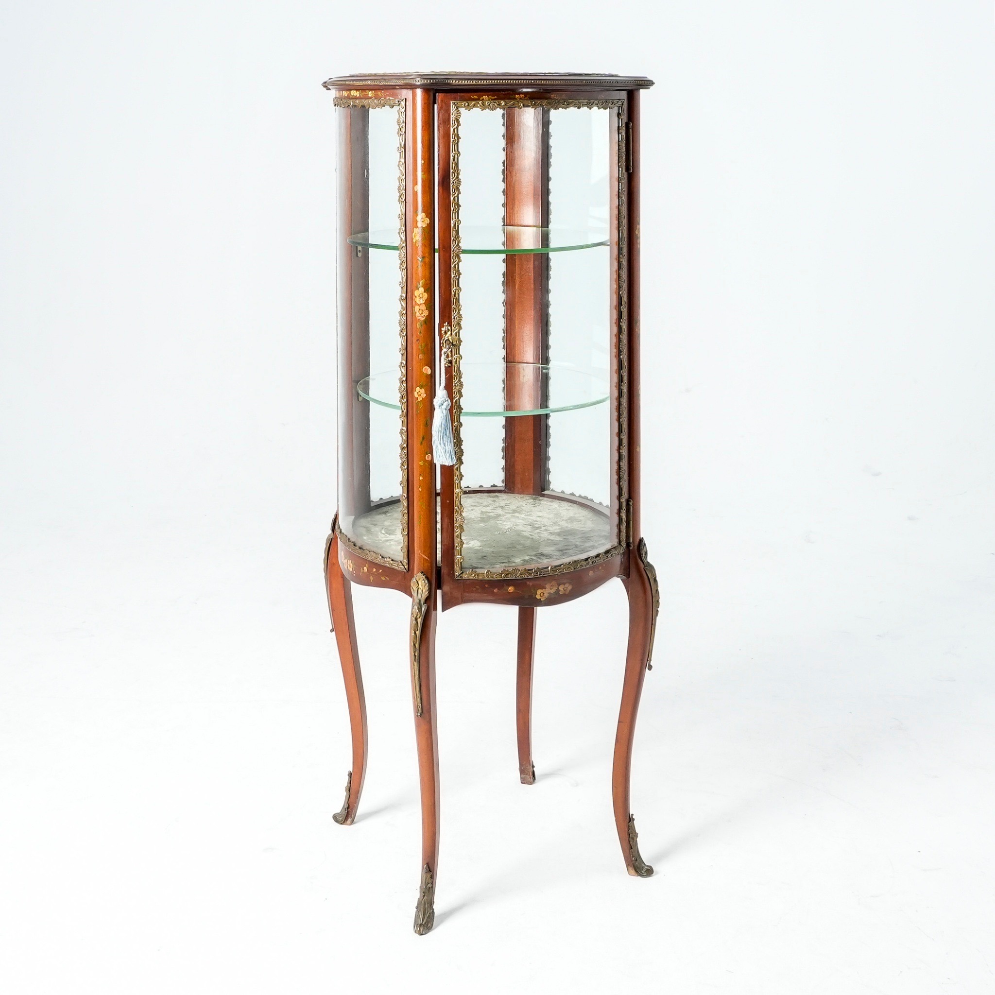 法國洛可可風格桃花心木手繪360度雙層展示櫃:圖片 2