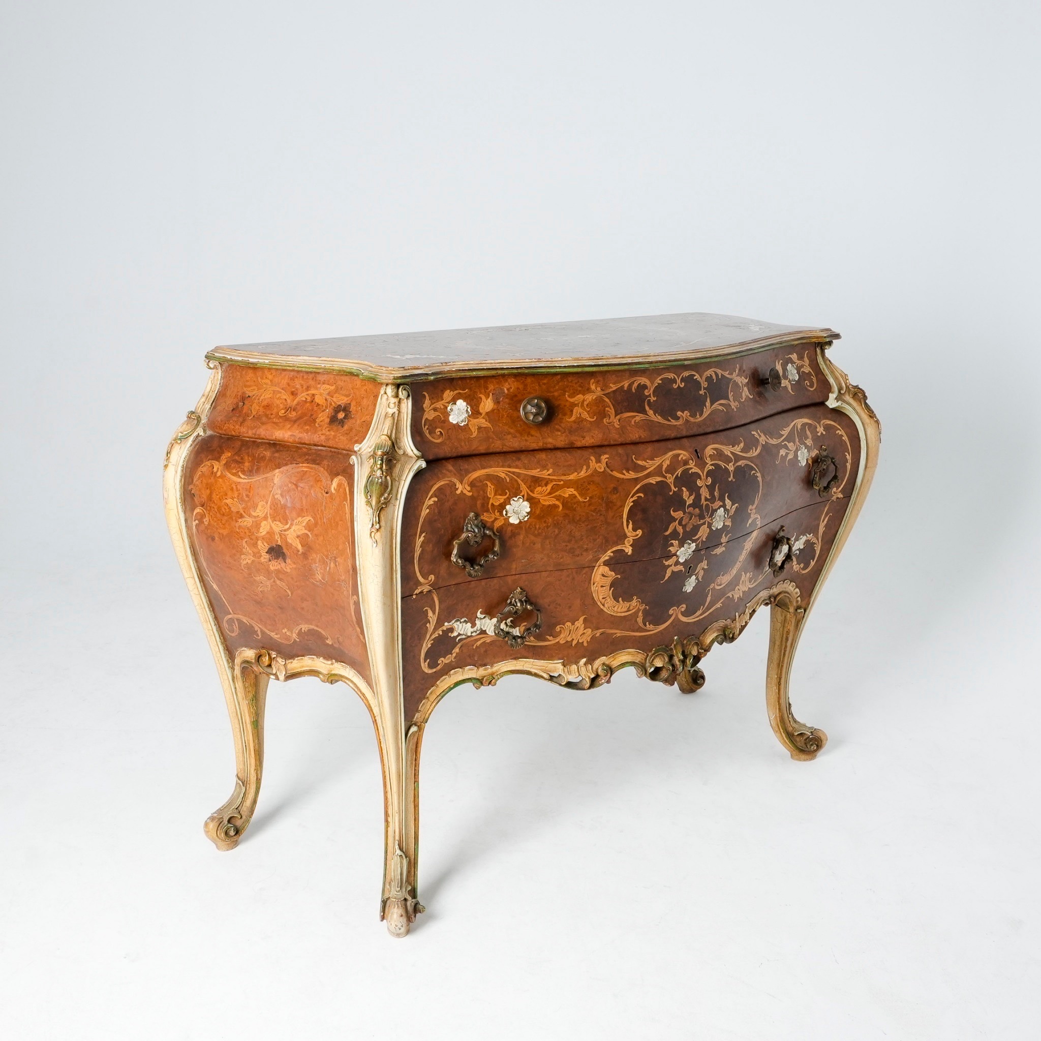 法國路易十五風格胡桃樹瘤鑲嵌二抽玄關櫃:圖片 2