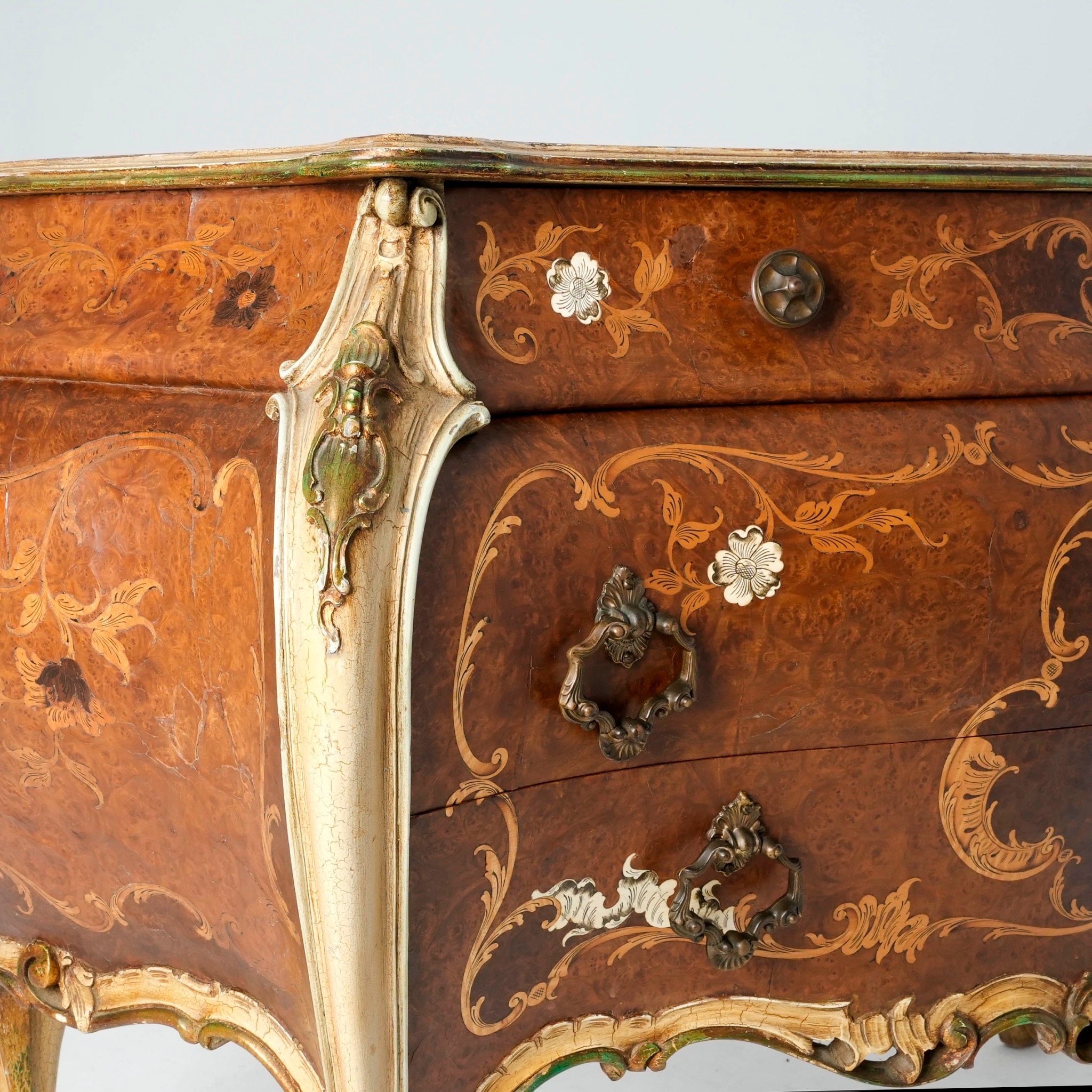 法國路易十五風格胡桃樹瘤鑲嵌二抽玄關櫃:圖片 5